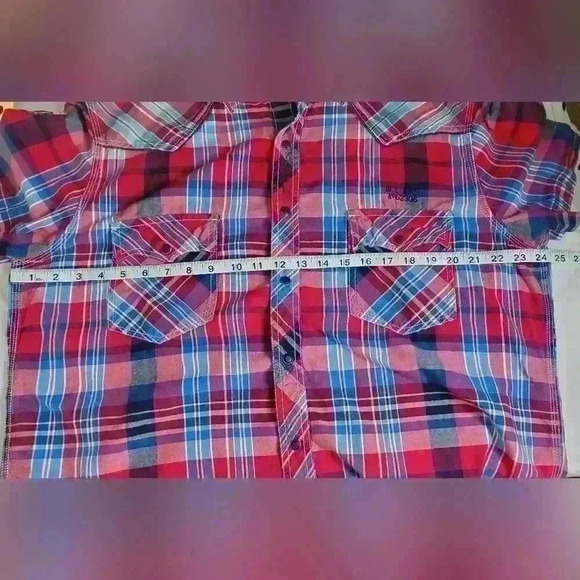 Vintage Y2K Arizona Jean Company Plaid Western Snap Front Short Sleeve Shirt XXL - Picture 9 of 12